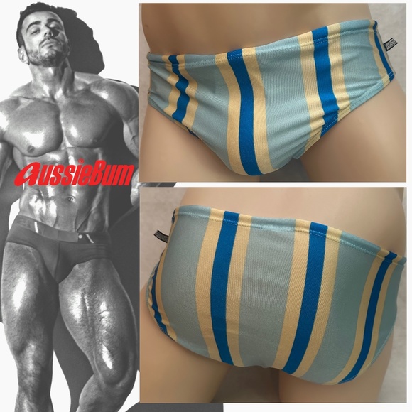 Aussiebum Striped Swim Briefs 32-38" waist Gently worn Nylon / spandex - Picture 1 of 4